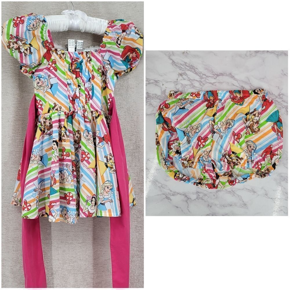 Lu & Ro Disney Princess Striped Dress and Bloomers Set Christmas Mickey Mouse